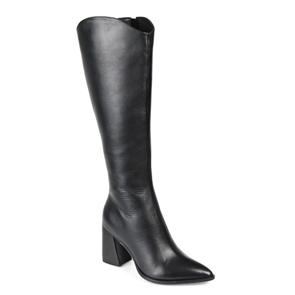 Journee Signature Womens Laila Stacked Heel Dress Boots NWOB Black Leather H 802 - Picture 2 of 15